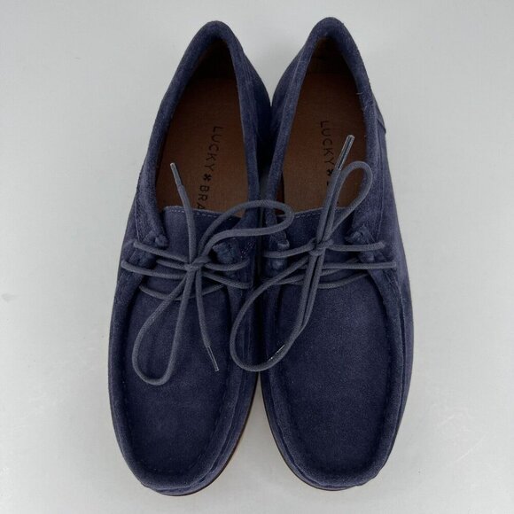Lucky Brand Blue Suede Leather Chukka Boots Womens Size 5.5 Lace-Up Wedge Shoes - Picture 5 of 9